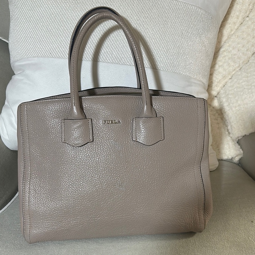 Furla Taupe Leather Top-Handle Bag